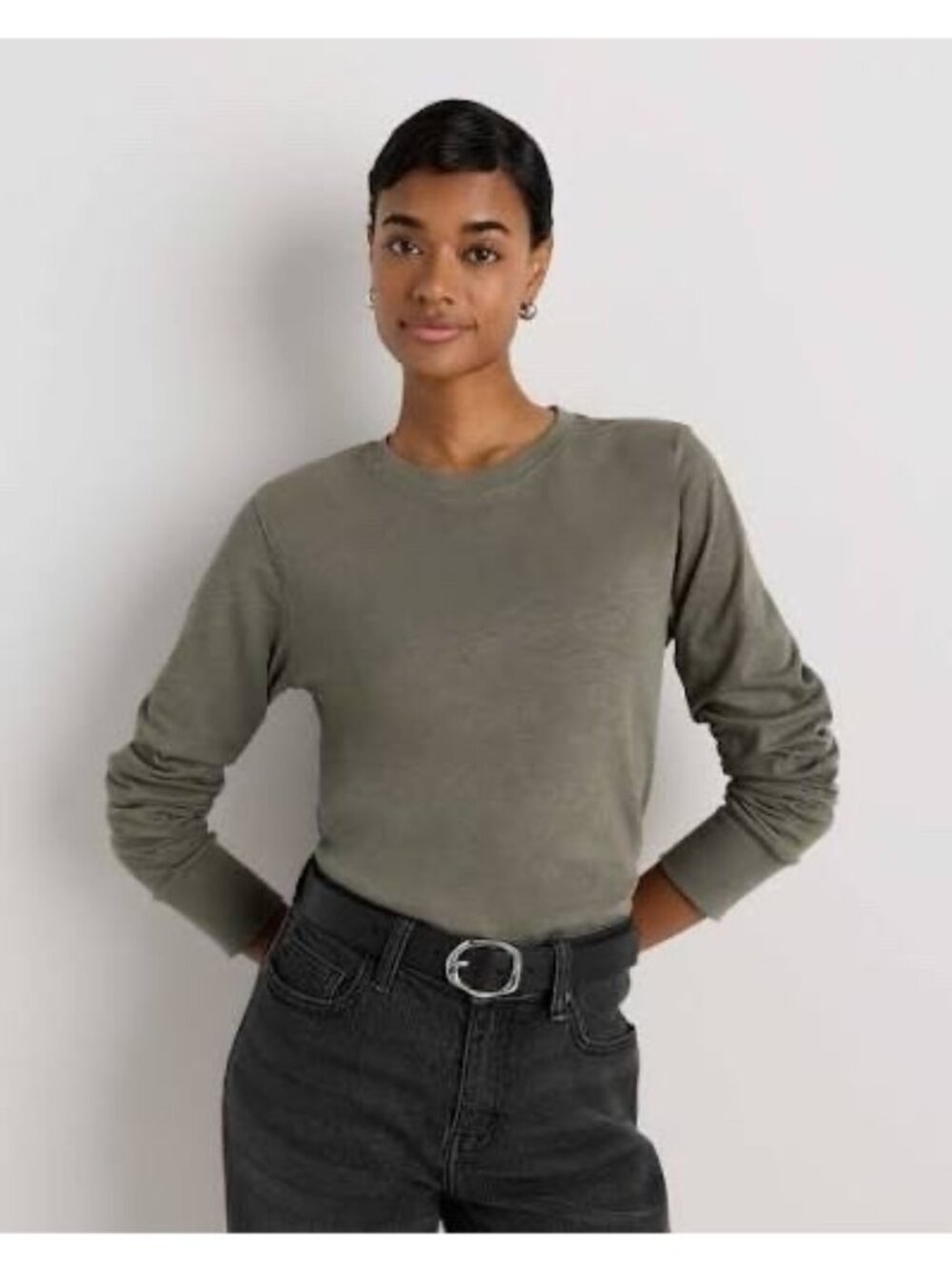 Quince 100% Organic Cotton Slub Long Sleeve Tee Size Small Smoked Thyme Green